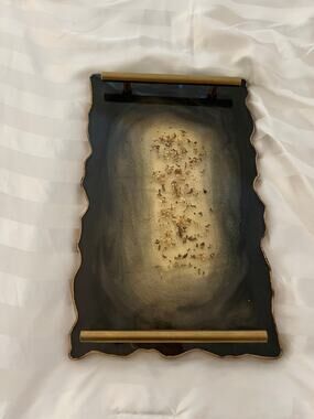 Black Resin Decorative Tray w/ Gold Leaf Accent | Geode Edge Vanity Serving Tray